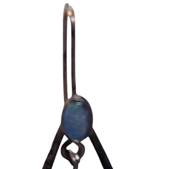 Vintage Sterling Silver Teardrop Earrings With Blue Opal & Pearl Accents - Picture 8 of 8